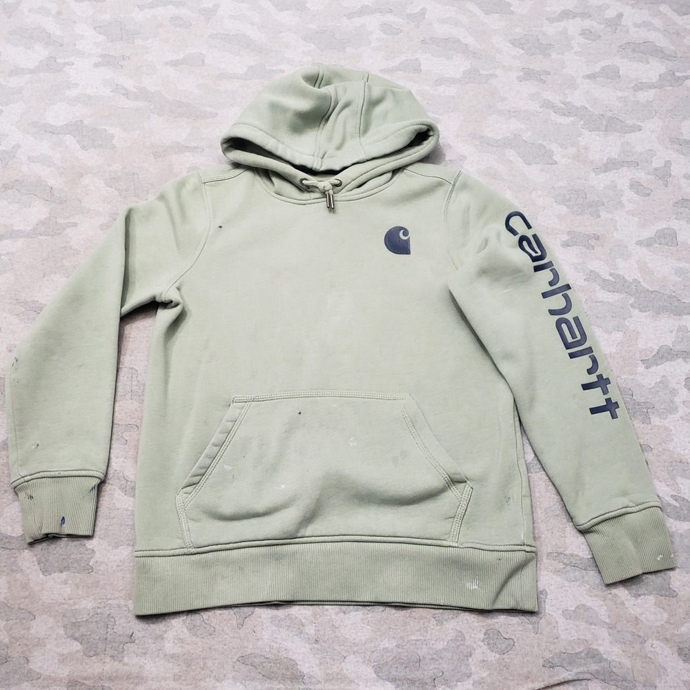 Carhartt Sweatshirt Womens Small Green Relaxed Fit Hoodie Workwear Outdoors